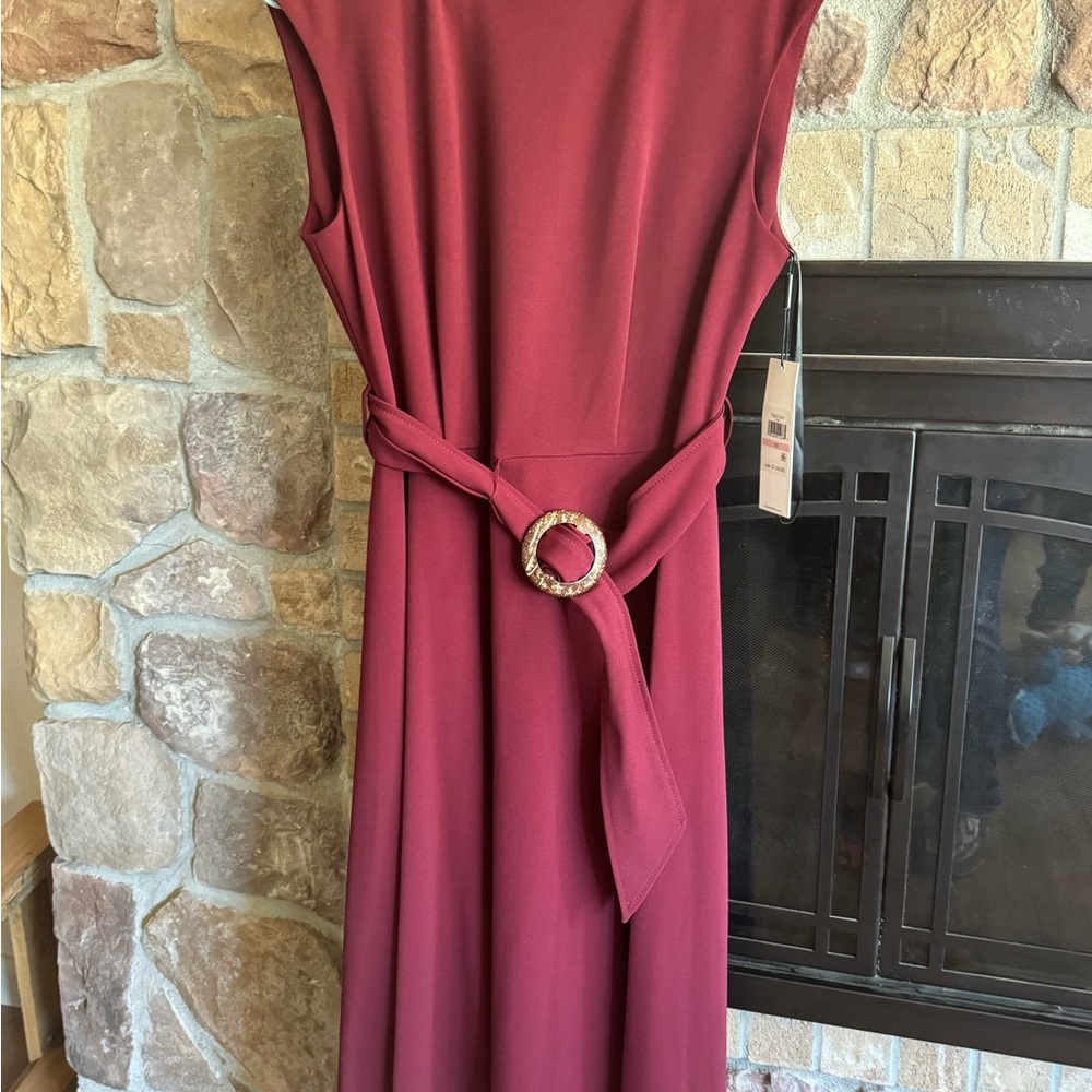 NWT: Calvin Klein Red Sheath Midi Dress Crew Neck Sleeveless